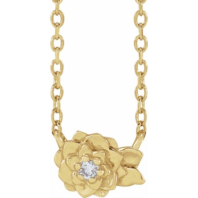 14K Yellow .015 CT Natural Diamond Flower 16-18' Necklace