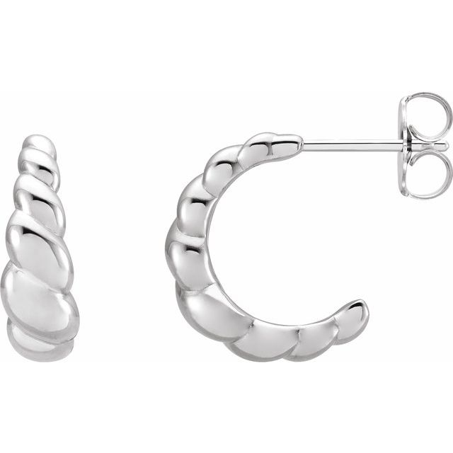14K White Rope Dome Hoop Earrings