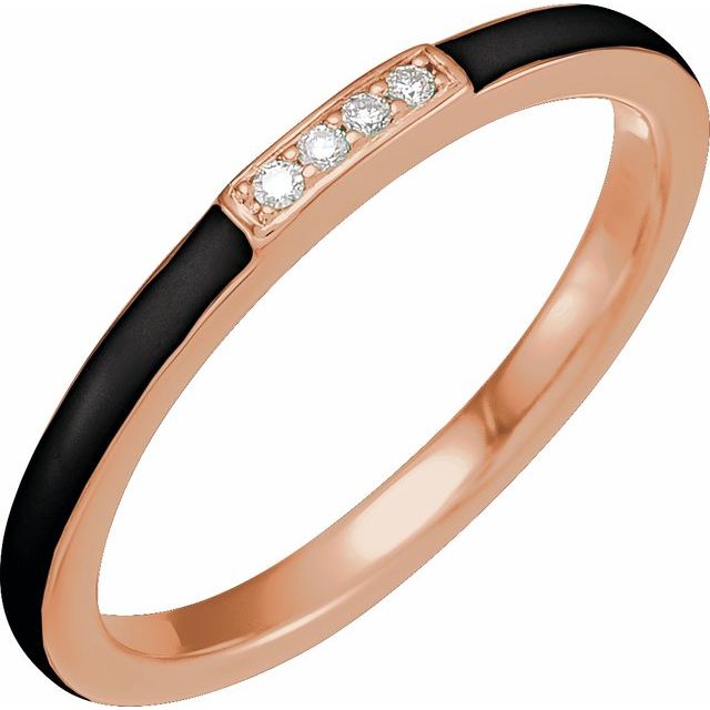 14K Rose .03 CTW Natural Diamond & Black Enamel Stackable Ring
