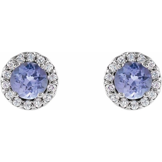 14K White 4 mm Natural Tanzanite & 1/10 CTW Natural Diamond Earrings