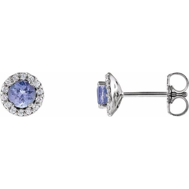 14K White 4 mm Natural Tanzanite & 1/10 CTW Natural Diamond Earrings