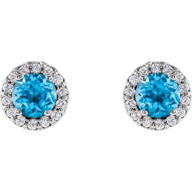 14K White 4 mm Natural Swiss Blue Topaz & 1/10 CTW Natural Diamond Earrings