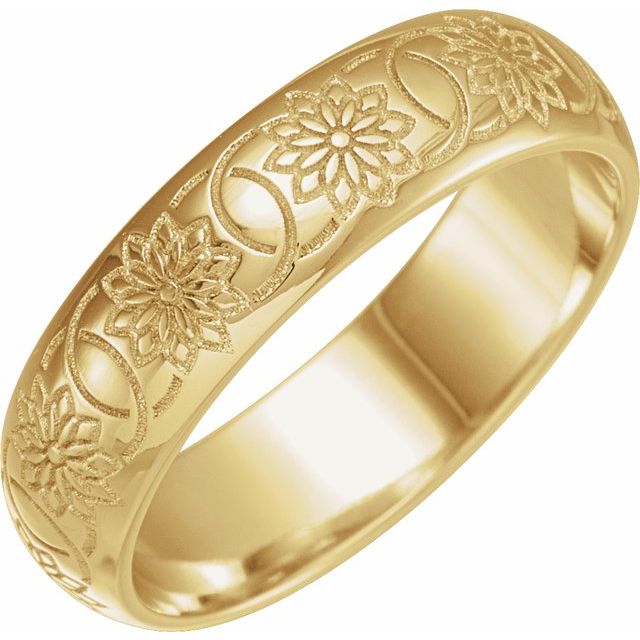 18K Yellow 5 mm Floral Band Size 6.5