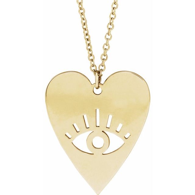 14K Yellow Evil Eye Heart 16-18' Necklace