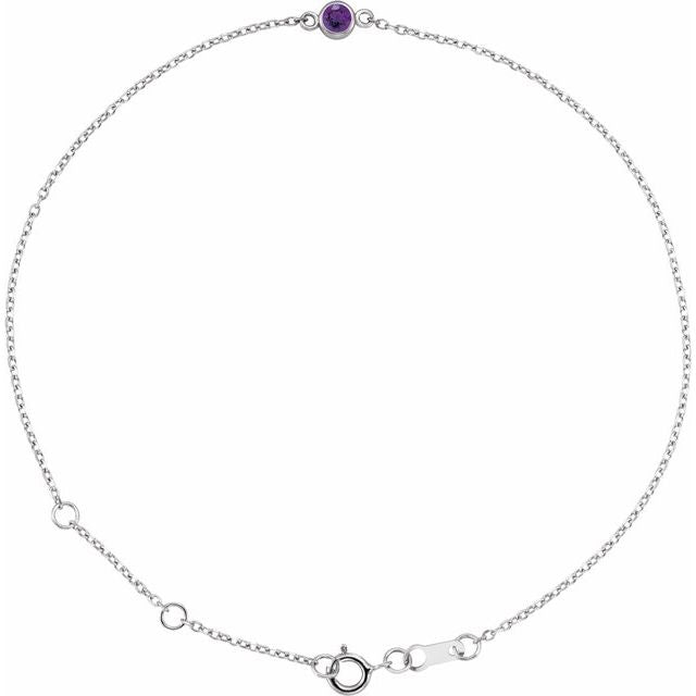 Sterling Silver Natural Amethyst Bezel-Set Solitaire 6 1/2-7 1/2' Bracelet