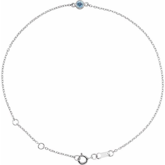 Sterling Silver Natural Aquamarine Bezel-Set Solitaire 6 1/2-7 1/2' Bracelet