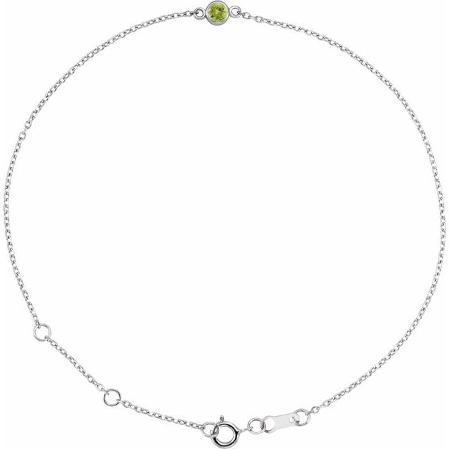 Sterling Silver Natural Peridot Bezel-Set Solitaire 6 1/2-7 1/2' Bracelet