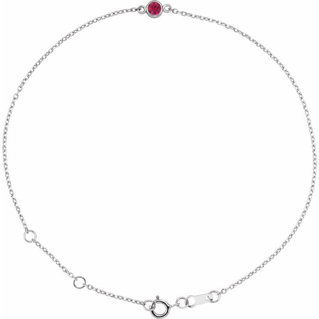 Sterling Silver Lab-Grown Ruby Bezel-Set Solitaire 6 1/2-7 1/2' Bracelet