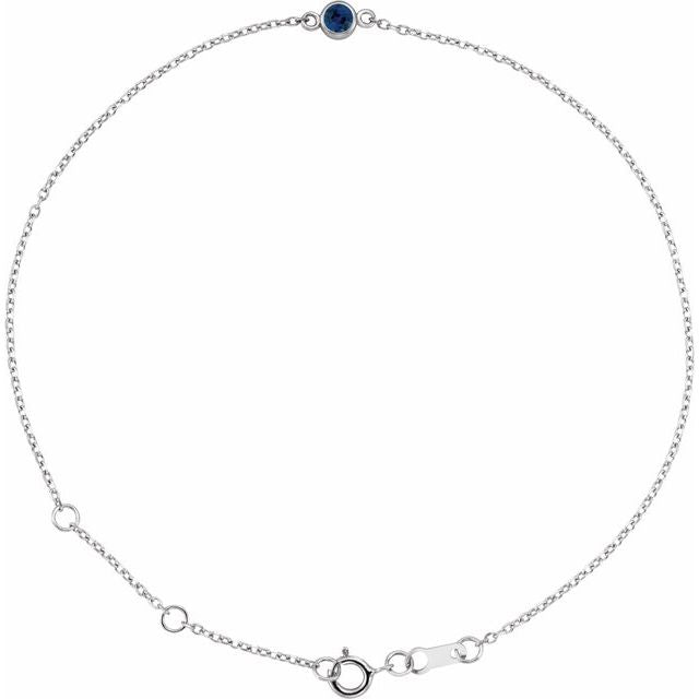 Sterling Silver Lab-Grown Blue Sapphire Bezel-Set Solitaire 6 1/2-7 1/2' Bracelet