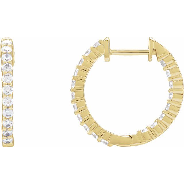 14K Yellow 3/4 CTW Natural Diamond Inside-Outside Hinged 17.2 mm Hoop Earrings