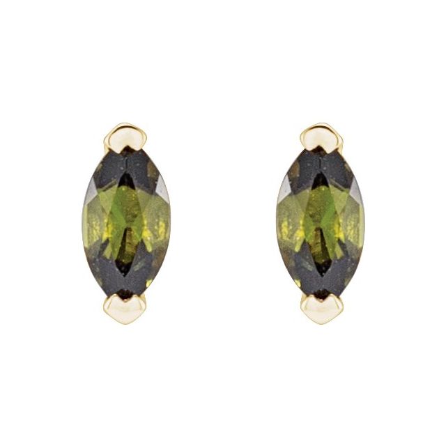 14K Yellow Natural Green Tourmaline Earrings