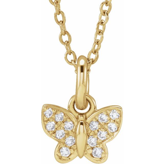 14K Yellow .06 CTW Natural Diamond Youth Butterfly 15' Necklace