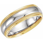 18K Yellow & Platinum 6 mm Grooved Band with Milgrain Size 9.5