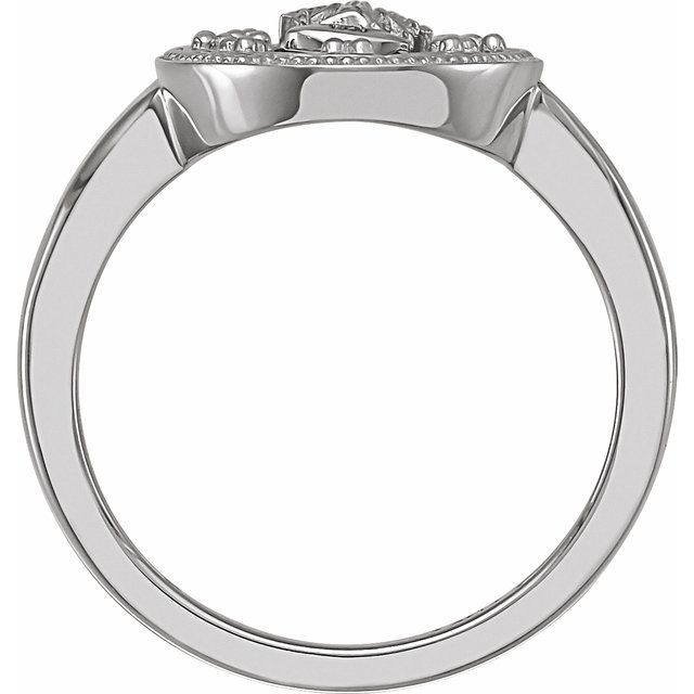 14K White Oval White Enamel Miraculous Medal Ring