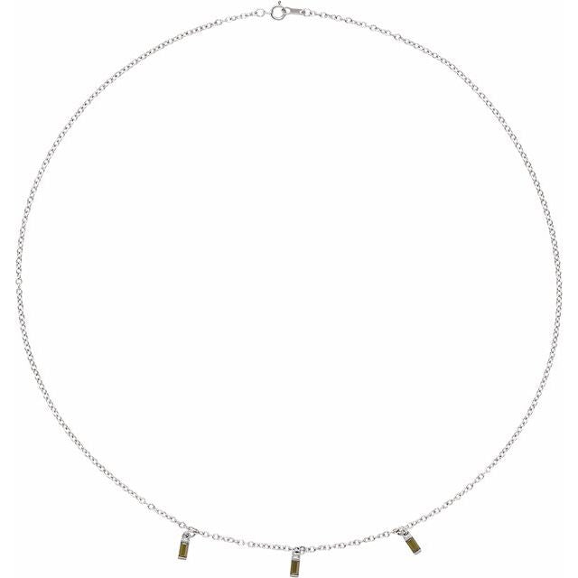 Sterling Silver Natural Green Tourmaline 16' Necklace