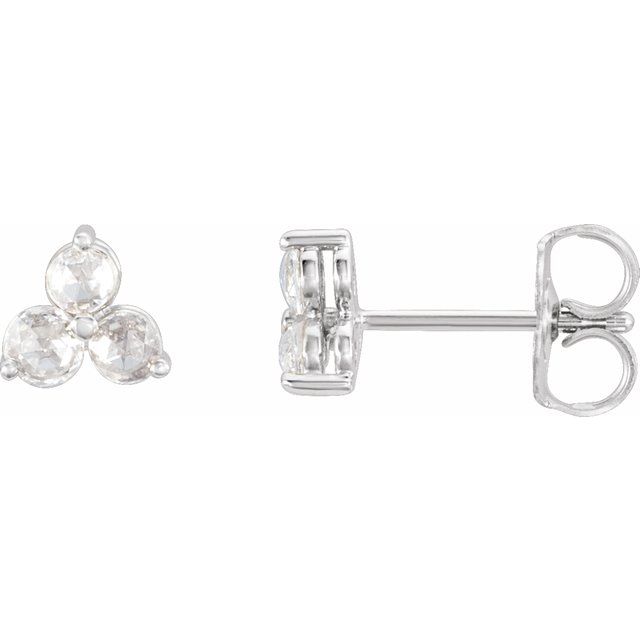 14K White 1/3 CTW Rose-Cut Natural Diamond Three-Stone Earrings