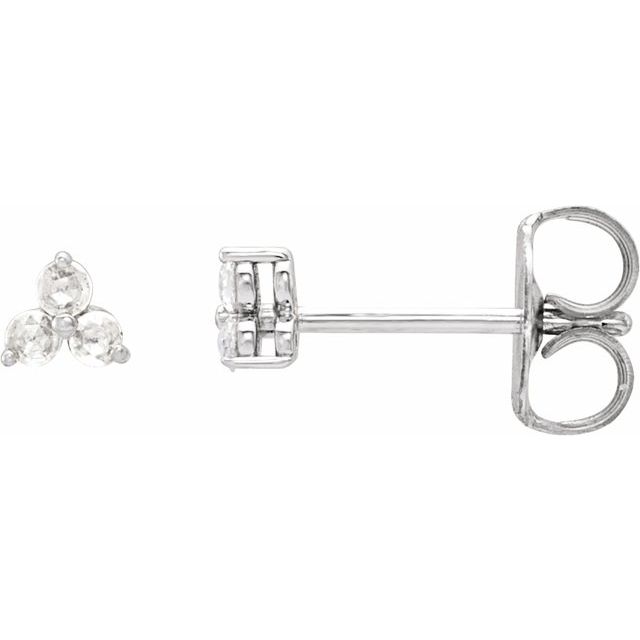14k White .05 Ctw Rose-cut Natural Diamond Three-stone Earrings