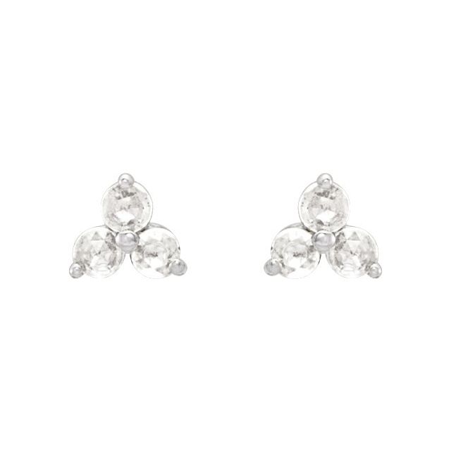 14k White .05 Ctw Rose-cut Natural Diamond Three-stone Earrings