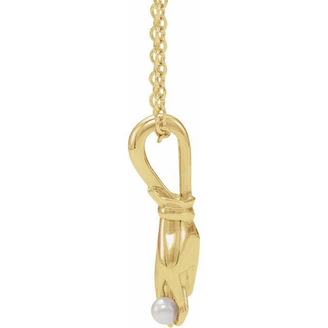 14K Yellow Cultured White Seed Pearl Buddha Hand 16-18' Necklace