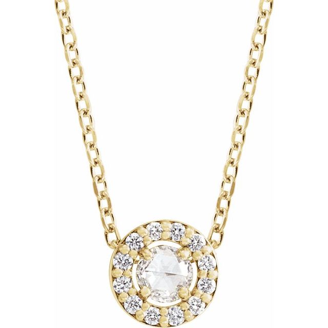 14K Yellow 1/8 CTW Rose-Cut Natural Diamond Halo-Style 16-18' Necklace