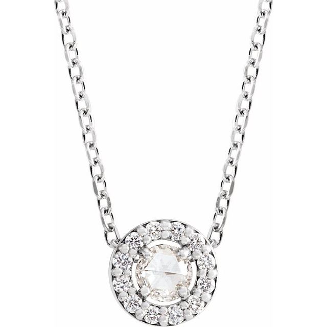 14K White 1/5 CTW Rose-Cut Natural Diamond Halo-Style 16-18' Necklace