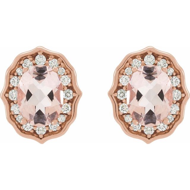 14k Rose Natural Peach Morganite & 1/3 Ctw Natural Diamond Earrings