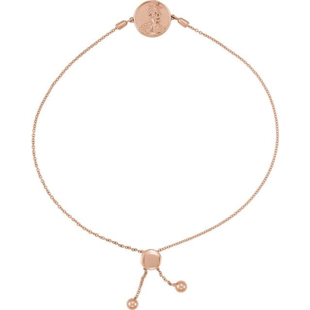 14K Rose  Aphrodite and Venus Coin Bolo 9.5' Bracelet