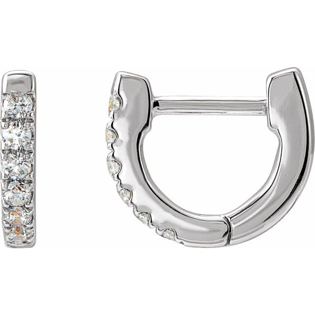 14K White 1/8 CTW Natural Diamond Hoop Earrings