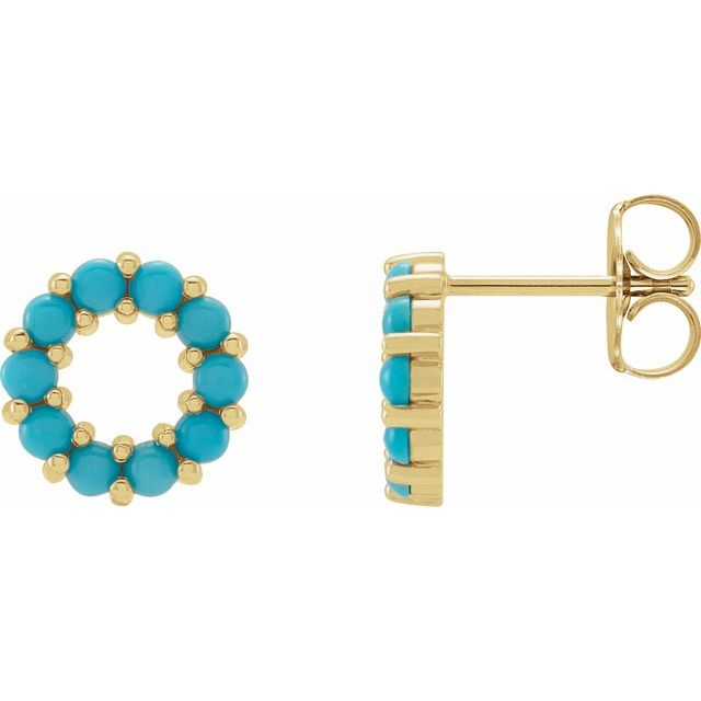 14K Yellow Natural Turquoise Cabochon Earrings