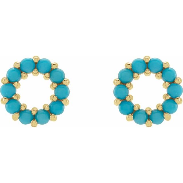 14K Yellow Natural Turquoise Cabochon Earrings