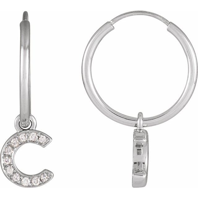 14K White .04 CTW Natural Diamond Single Initial C Hoop Earring