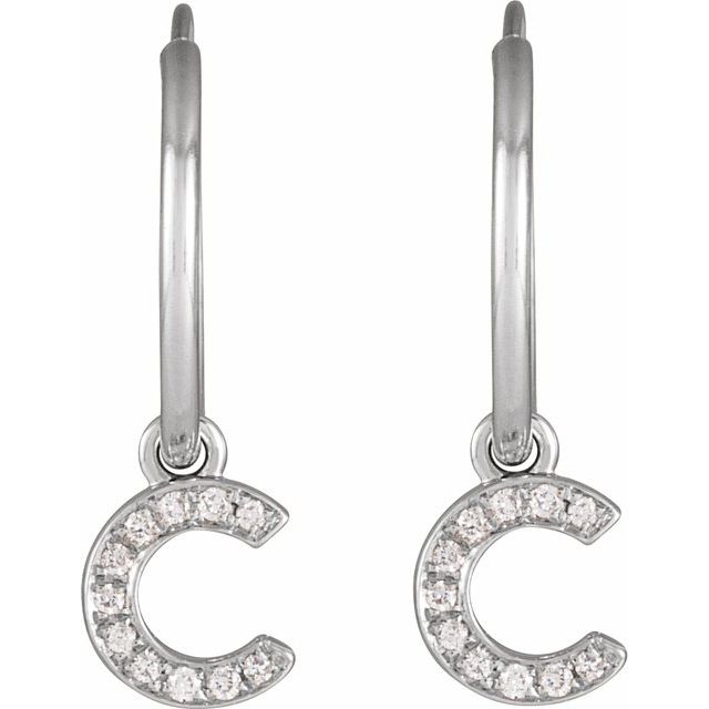 14K White .04 CTW Natural Diamond Single Initial C Hoop Earring
