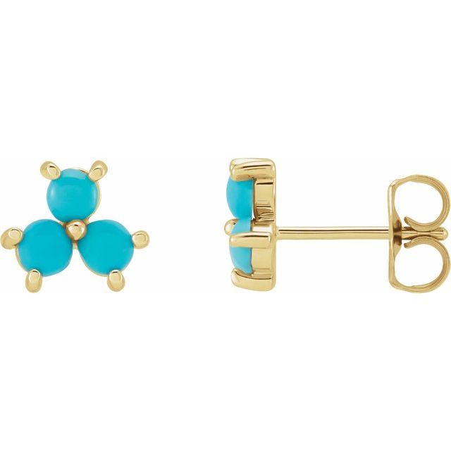 14K Yellow Turquoise Three-Stone Cabochon Earrings