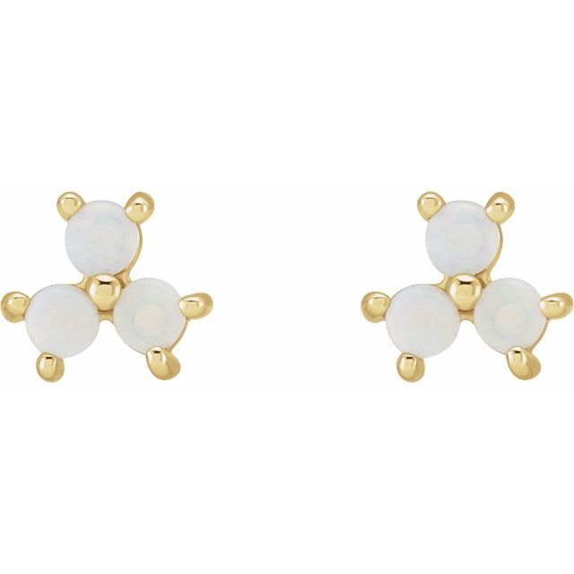 14K Yellow White Opal Three-Stone Cabochon Earrings
