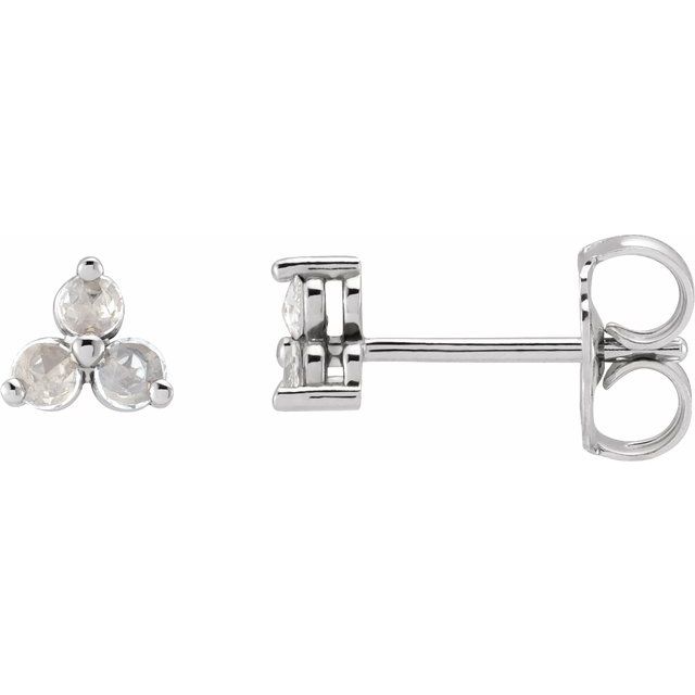 14K White 1/8 CTW Rose-Cut Natural Diamond Three-Stone Earrings