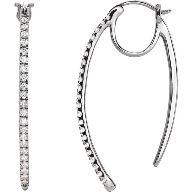 14k White 1/2 Ctw Natural Diamond Hoop Earrings