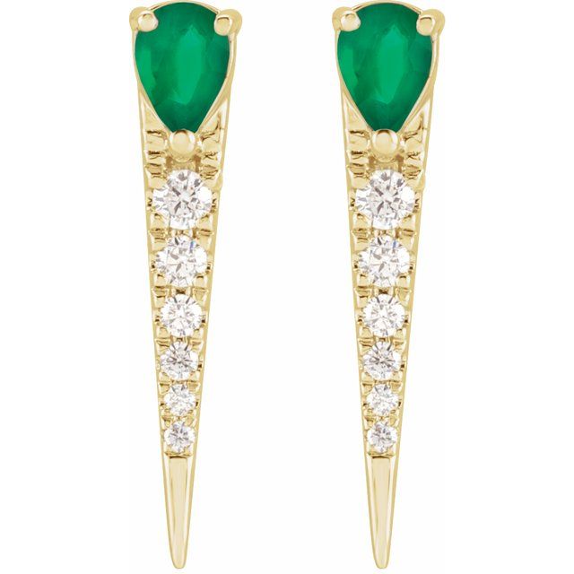 14k Yellow Natural Emerald & 1/8 Ctw Natural Diamond Spike Earrings