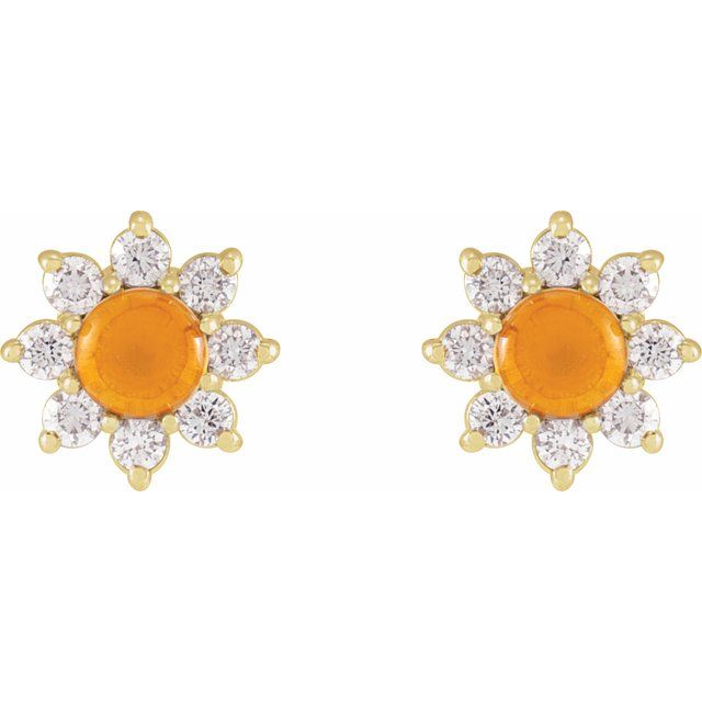 14K Yellow Natural Citrine & 1/8 CTW Natural Diamond Flower Earrings