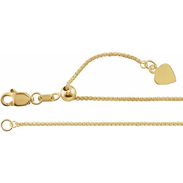 14K Yellow 1 mm Adjustable Wheat 16-22' Chain