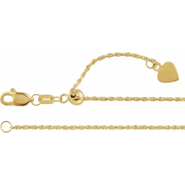 14K Yellow 1 mm Adjustable Rope 16-22' Chain