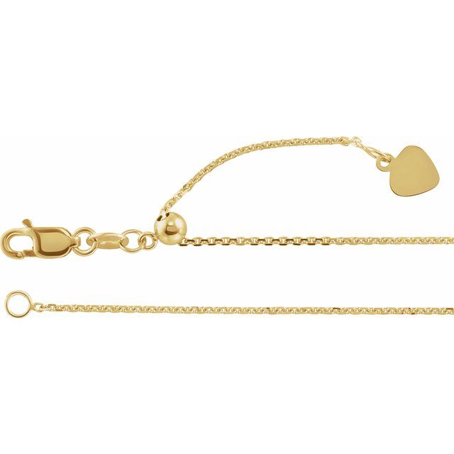 14K Yellow 1 mm Adjustable Cable 16-22' Chain