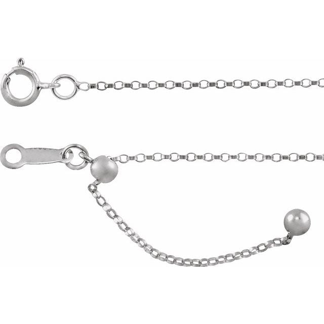 14K White 1.1 mm Adjustable Rolo 16-22' Chain