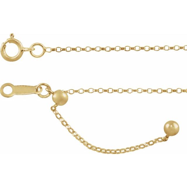 14K Yellow 1.1 mm Adjustable Rolo 16-22' Chain