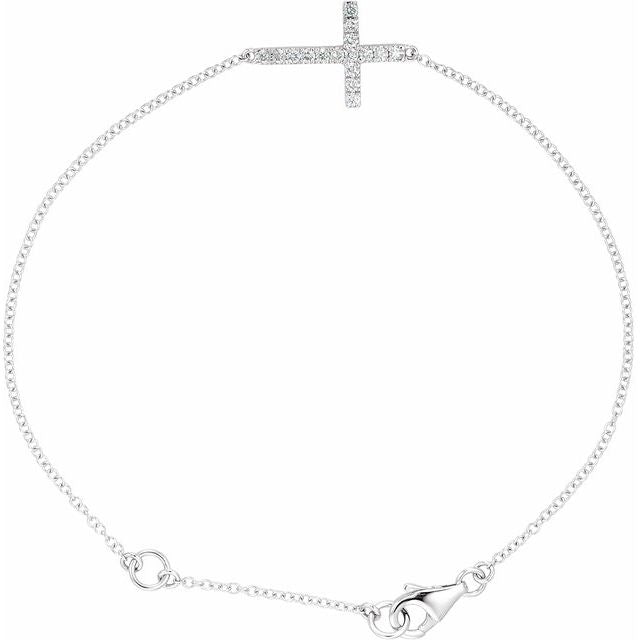 14k White 1/5 Ctw Natural Diamond Sideways Cross 7-8' Bracelet