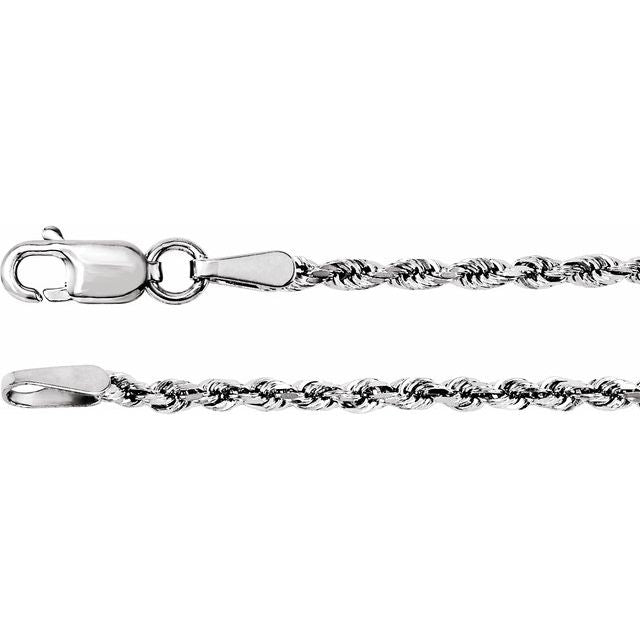 14K White  1.8 mm Diamond-Cut Rope 7' Chain