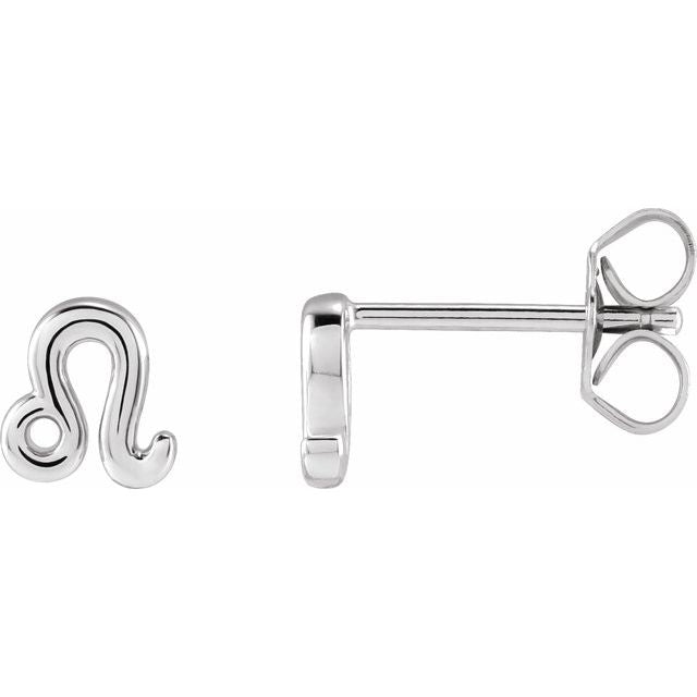 14K White Leo Zodiac Earrings