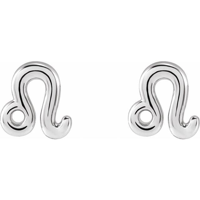 14K White Leo Zodiac Earrings