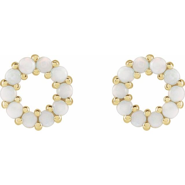 14K Yellow Natural White Opal Cabochon Earrings