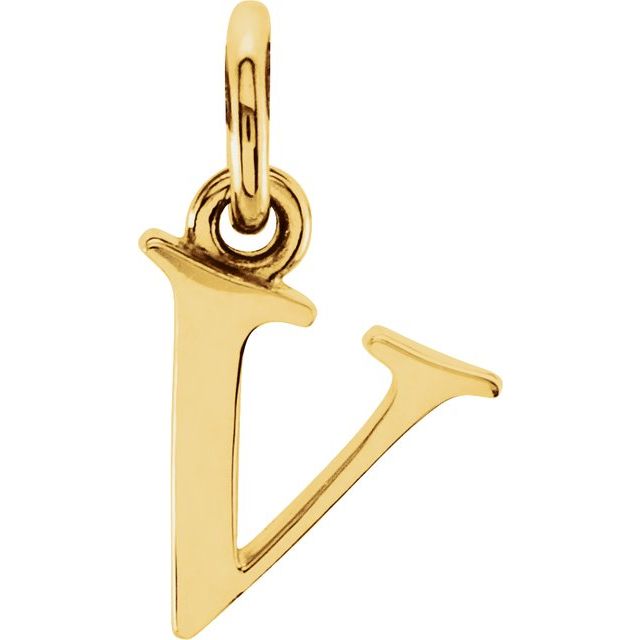 14K Yellow Lowercase Initial v Pendant
