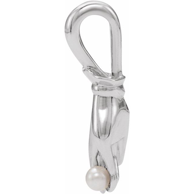 Sterling Silver Cultured White Seed Pearl Buddha Hand Pendant
